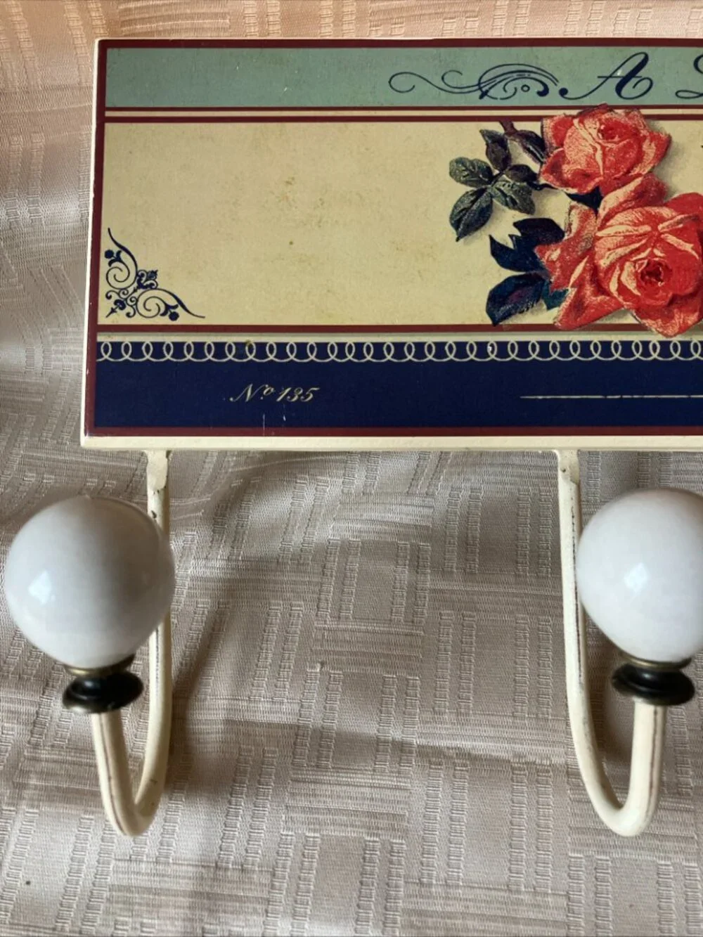 Shabby Chic Floral Rose 4-Hook Wall Rack / French Provincial
